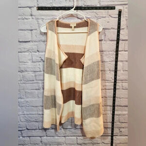Greige Br/Tan/Cr Colorblock Vintage Sweater Vest Size Small